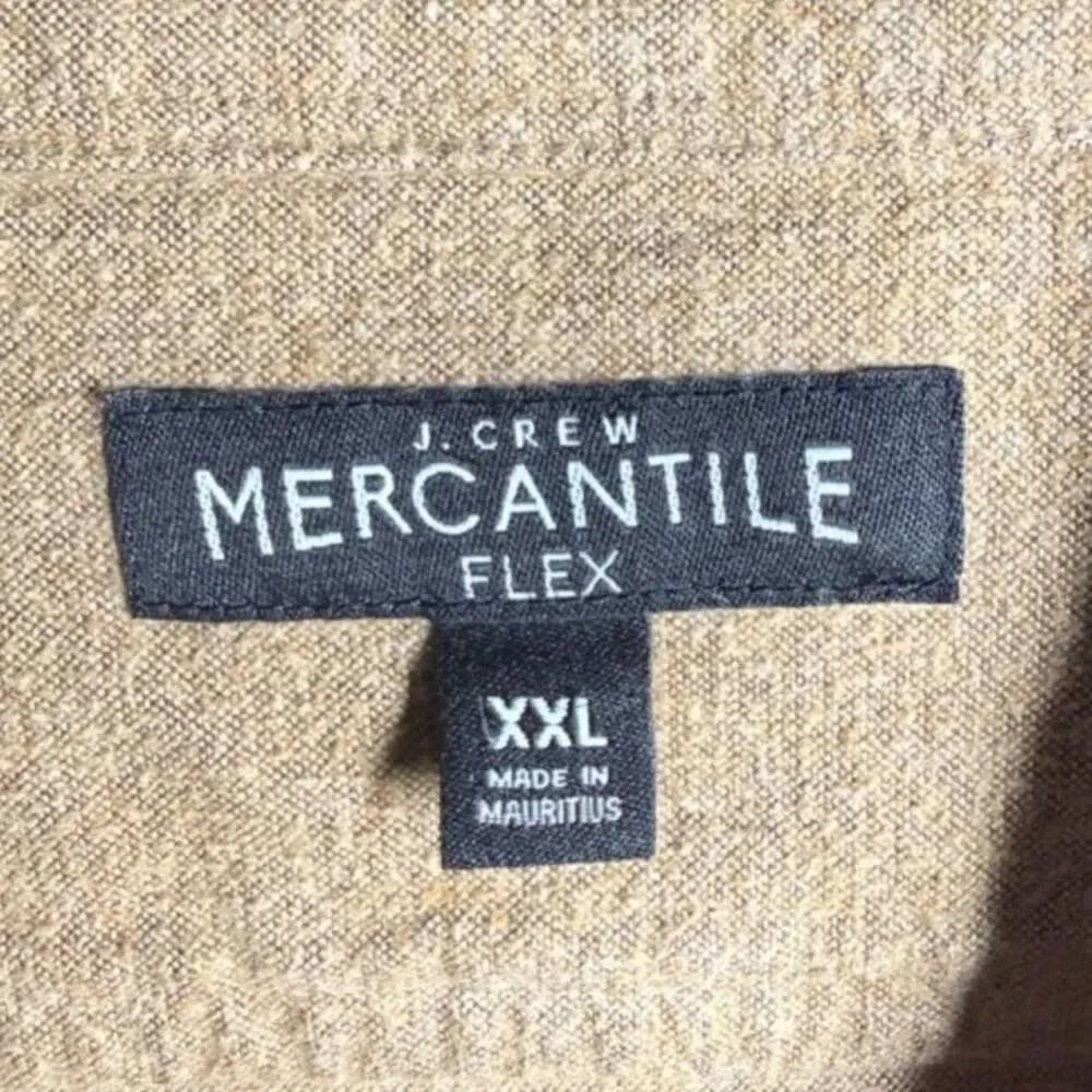 J.Crew Mercantile Flex Men’s XXL Tan Cotton Shirt Brown Elbow Patches
